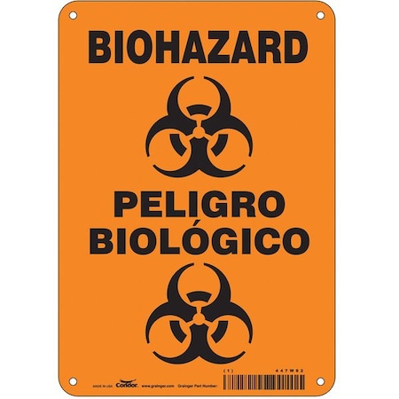 Condor Biohazard Sign, 10 in Height, 7 in Width, Polyethylene, Horizontal Rectangle, English, Spanish 447W92