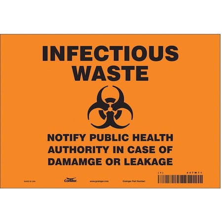 Condor Biohazard Sign, 7 in H, 10 in W, Vinyl, Vertical Rectangle, English, 447W71 447W71