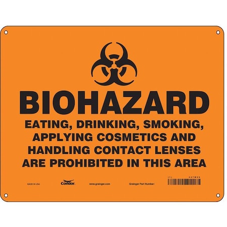 Condor Biohazard Sign, 10 in H, 14 in W, Polyethylene, Horizontal Rectangle, English, 447W26 447W26