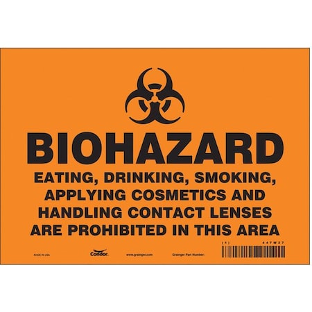 Condor Biohazard Sign, 7 in H, 10 in W, Vinyl, Vertical Rectangle, English, 447W27 447W27