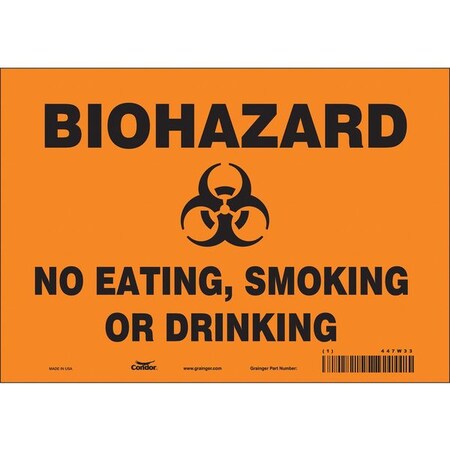 Condor Biohazard Sign, 7 in H, 10 in W, Vinyl, Vertical Rectangle, English, 447W33 447W33