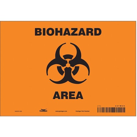 Condor Biohazard Sign, 7 in H, 10 in W, Vinyl, Vertical Rectangle, English, 447W46 447W46