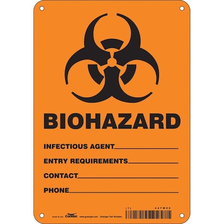Condor Biohazard Sign, 10 in H, 7 in W, Polyethylene, Horizontal Rectangle, English, 447W50 447W50