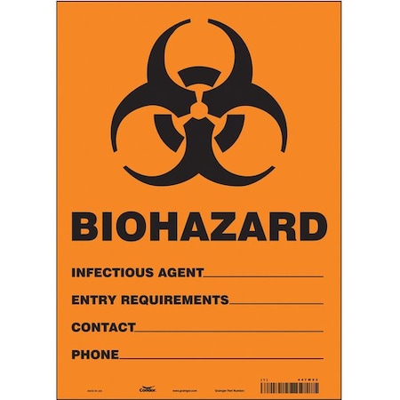 Condor Biohazard Sign, 14 in H, 10 in W, Vinyl, Vertical Rectangle, English, 447W53 447W53