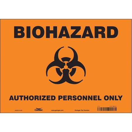 Condor Biohazard Sign, 10 in H, 14 in W, Vinyl, Horizontal Rectangle, English, 447W66 447W66