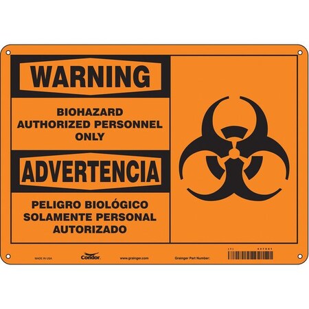 Condor Biohazard Sign, 10 in H, 14 in W, Polyethylene, Horizontal Rectangle, English, Spanish, 447X81 447X81