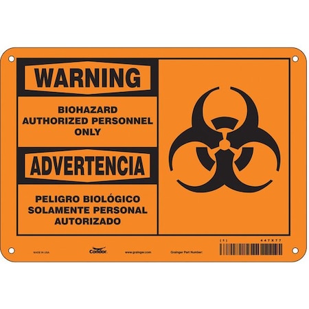Condor Biohazard Sign, 7 in H, 10 in W, Vertical Rectangle, English, Spanish, 447X77 447X77