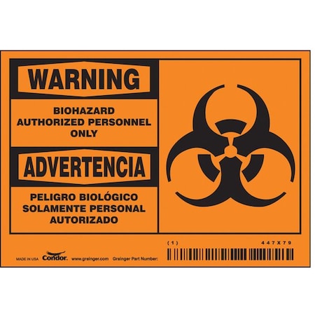 Condor Safety Sign, 3 1/2 in H, 5 in W, Vinyl, Horizontal Rectangle, English, Spanish, 447X79, PK5 447X79