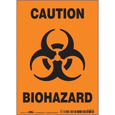 Condor Biohazard Sign, 7 in H, 5 in W, Vinyl, Vertical Rectangle, English, 447X03 447X03