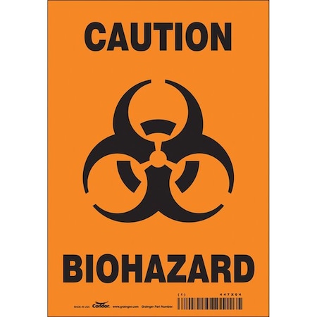 Condor Biohazard Sign, 10 in H, 7 in W, Vinyl, Horizontal Rectangle, English, 447X04 447X04