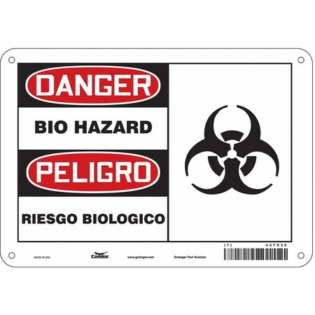 Condor Biohazard Sign, 7 in H, 10 in W, Vertical Rectangle, English, Spanish, 447X36 447X36