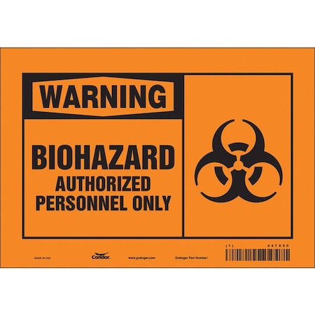 Condor Biohazard Sign, 7 in H, 10 in W, Vinyl, Vertical Rectangle, English, 447X50 447X50