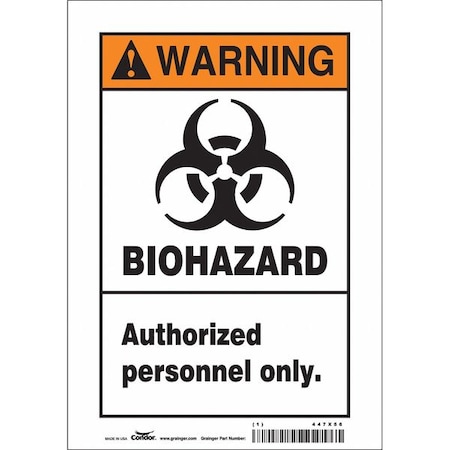 Condor Biohazard Sign, 10 in H, 7 in W, Vinyl, Horizontal Rectangle, English, 447X56 447X56