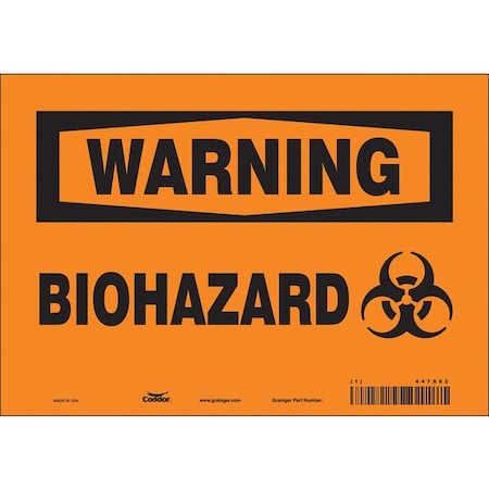 Condor Biohazard Sign, 7 in H, 10 in W, Vinyl, Vertical Rectangle, English, 447X62 447X62