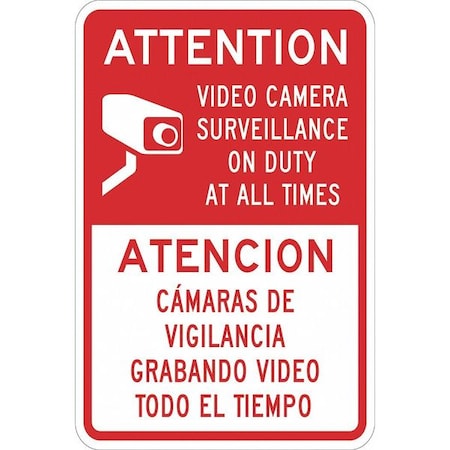 Lyle Security Sign, 18 in H, 12 in W, Aluminum, Rectangle, English, Spanish, T1-1078-EG_12x18 T1-1078-EG_12x18