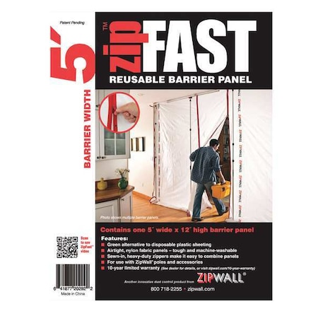 Zipwall Barrier Panel, 5ftLx12ftH, White ZF5