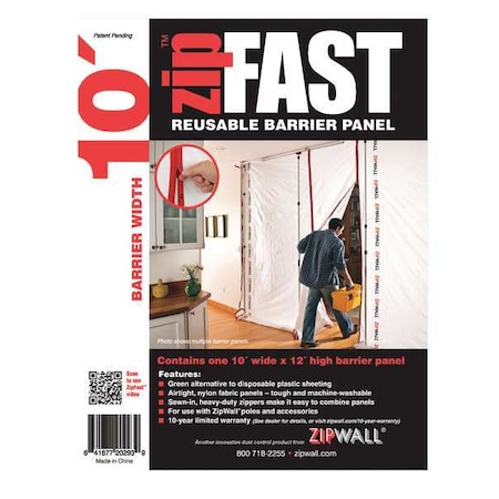 Zipwall Barrier Panel, 10ftLx12ftH, White ZF10