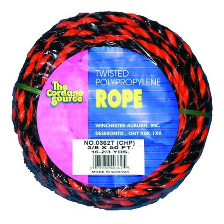 Zoro Select Rope, 50ft, Blk/Orng, 215lb., Polyprpylne 362T-WA