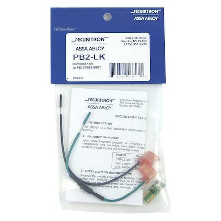 Securitron Illumination Kit, Stainless Steel, Satin Stainless, For Use With: Mfr. No. PB2, PB5 PB2-LK