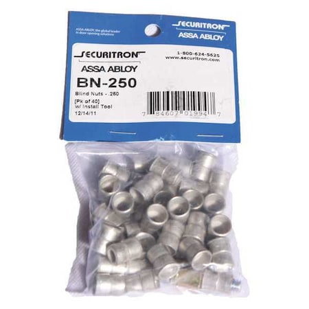 Securitron Blind Nut, Steel, Powder Coated, Includes: (40) Pack of Blind Nuts with Collapsing Tool BN-250
