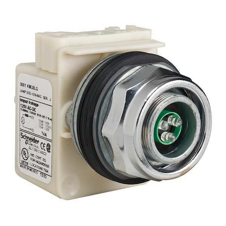 Schneider Electric Pilot Light, LED, Green, 120VAC/DC, No Lens 9001KP38LG