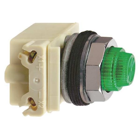 Schneider Electric Pilot Light, LED, Green, 120V, Fresnel Lens 9001KP38LGG31