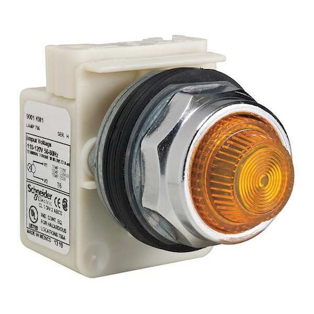 Schneider Electric Pilot Light, Amber, Plastic Fresnel Lens 9001KP1A31