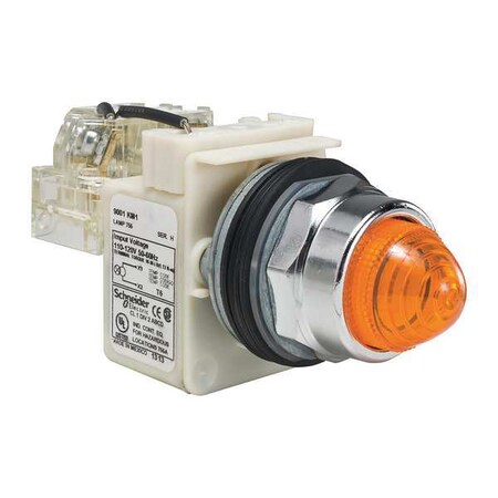 Schneider Electric Push to Test Pilot Light, Amber, Incand 9001KT1A9