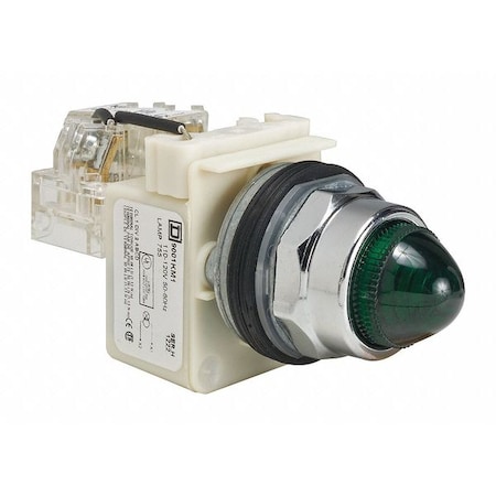 Schneider Electric Push to Test Pilot Light, Green, Incand 9001KT1G9