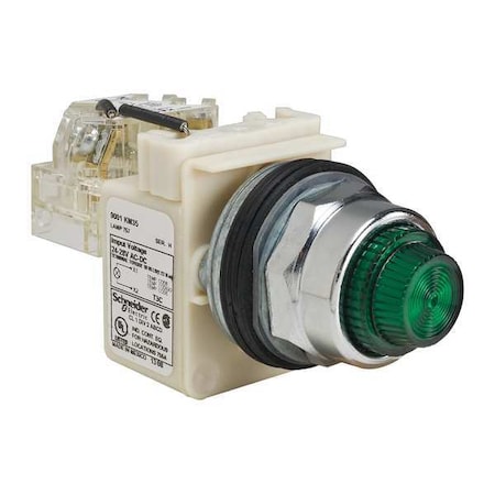 Schneider Electric Push to Test Pilot Light, Green, Incand 9001KT35G31