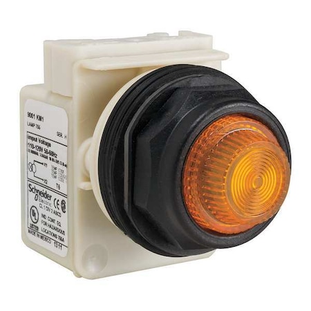 Schneider Electric Pilot Light, Incan, Amber, Fresnel Lens 9001SKP1A31