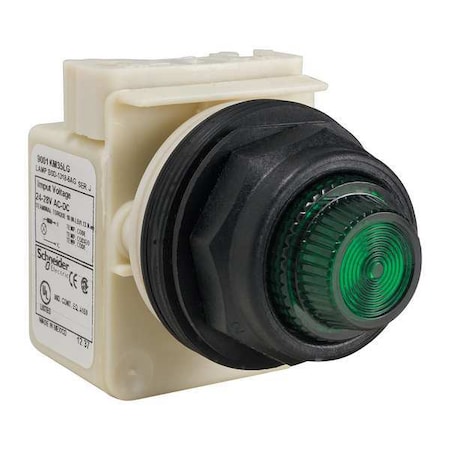 Schneider Electric Pilot Light, LED, Green, Fresnel Lens 9001SKP35LGG31