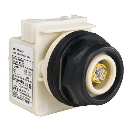 Schneider Electric Pilot Light, LED, Yellow, 24-28V, No Lens 9001SKP35LY
