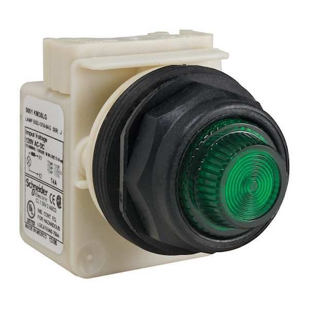 Schneider Electric Pilot Light, LED, Green, 120V, Fresnel Lens 9001SKP38LGG31