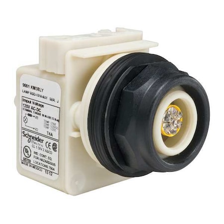 Schneider Electric Pilot Light, LED, Yellow, 120VAC/DC, No Lens 9001SKP38LY