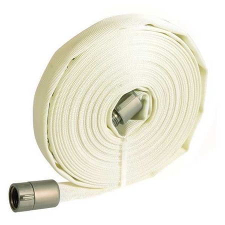 Zoro Select Wildland Fire Hose, Single Jacket, 100 ft Length, 1 in Hose Inside Dia., Polyester Hose Tube, White 45DV06