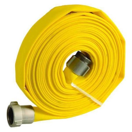 Zoro Select Wildland Fire Hose, Single Jacket, 50 ft Length, 1 1/2 in Hose Inside Dia., Polyester Hose Tube 45DV17