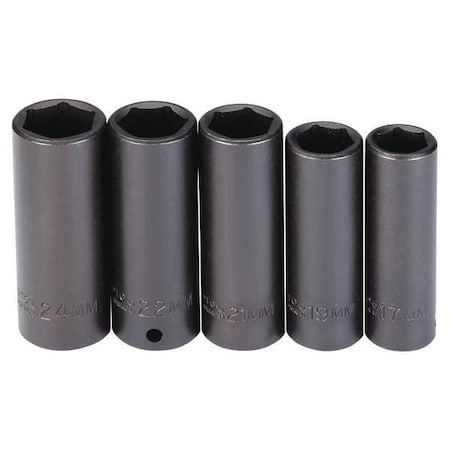 Proto 1/2" Drive Deep Impact Socket Set, Metric, 5 pcs J74218