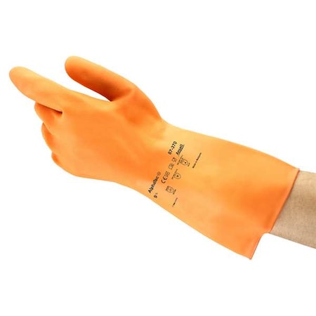 Versatouch Chemical Resistant Gloves, Natural Rubber Latex, 13 in L, 27 mil, Orange, 6 1/2, 1 PR 87-370