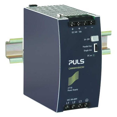 Puls DC Power Supply, 380/480V AC, 24/28V DC, 240 W, 8.6 A, DIN Rail CT10.241