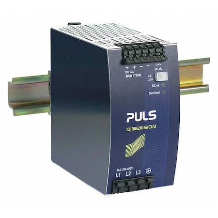 Puls DC Power Supply, 380/480V AC, 24/28V DC, 480 W, 20 A, DIN Rail QT20.241