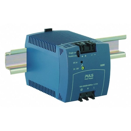 Puls DC Power Supply, 100/120V AC; 200/240V AC, 24/28V DC, 100 W, 4.2 A, DIN Rail ML100.100