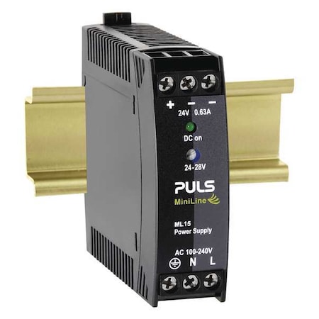 Puls DC Power Supply, 100/240V AC, 24/28V DC, 15 W, 0.6 A, DIN Rail ML15.241