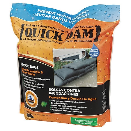 Quick Dam Flood Bag, 2 ft.L, 3-1/2"H, PK6 QD1224-6ES