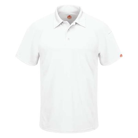 Red Kap Men's Short Sleeve Polo, Polyester, Button, 2 Pocket(s), White, M SK92WH SS M