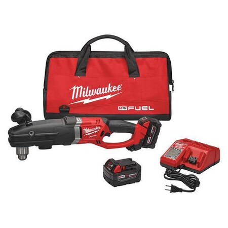 Milwaukee Tool M18™ Cordless Right Angle Drill Kit, 1/2 in, 18.0, (2) 5.0Ah Batteries + Soft Case Bundle 2709-22