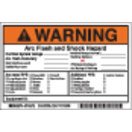 Brady Label, 4in.Hx, 6in.W, Warning Arc Flash, PK5 145972