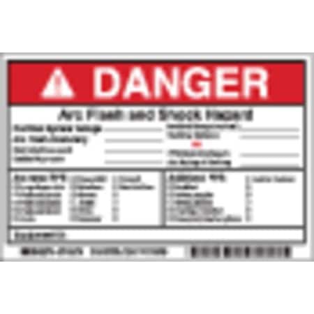 Brady Label, 4in.Hx, 6in.W, Danger Arc Flash, PK5 145974