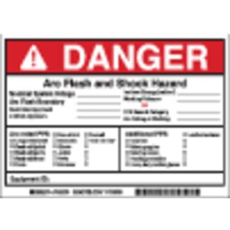 Brady Label, 5in.Hx, 7in.W, Danger Arc Flash, PK5 145975