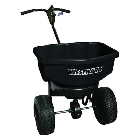 Westward 100 lbs Cap Broadcast Spreader For Ice Melt, Rock Salt, 15 to 20 ft Spread, Adjustable T Handle 45FE32